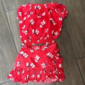 Janie and Jack Red Silk Floral Skirt Set. Size 6-12 months. Lined in cotton